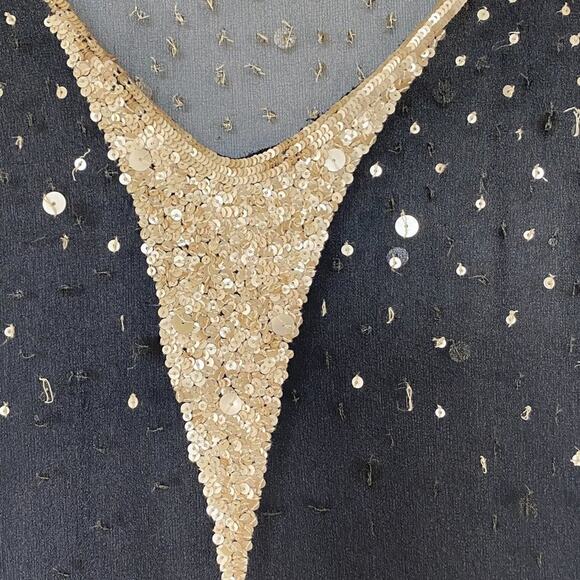 Vintage Shag Black Cream Sequin Embellished Blouse Top - Picture 7 of 16